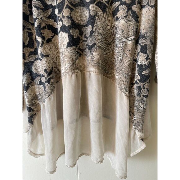 Tempo Paris Blouse SMALL Flowery Print Bohemian Hippie Top Neutral Flowers Tan - Picture 3 of 9